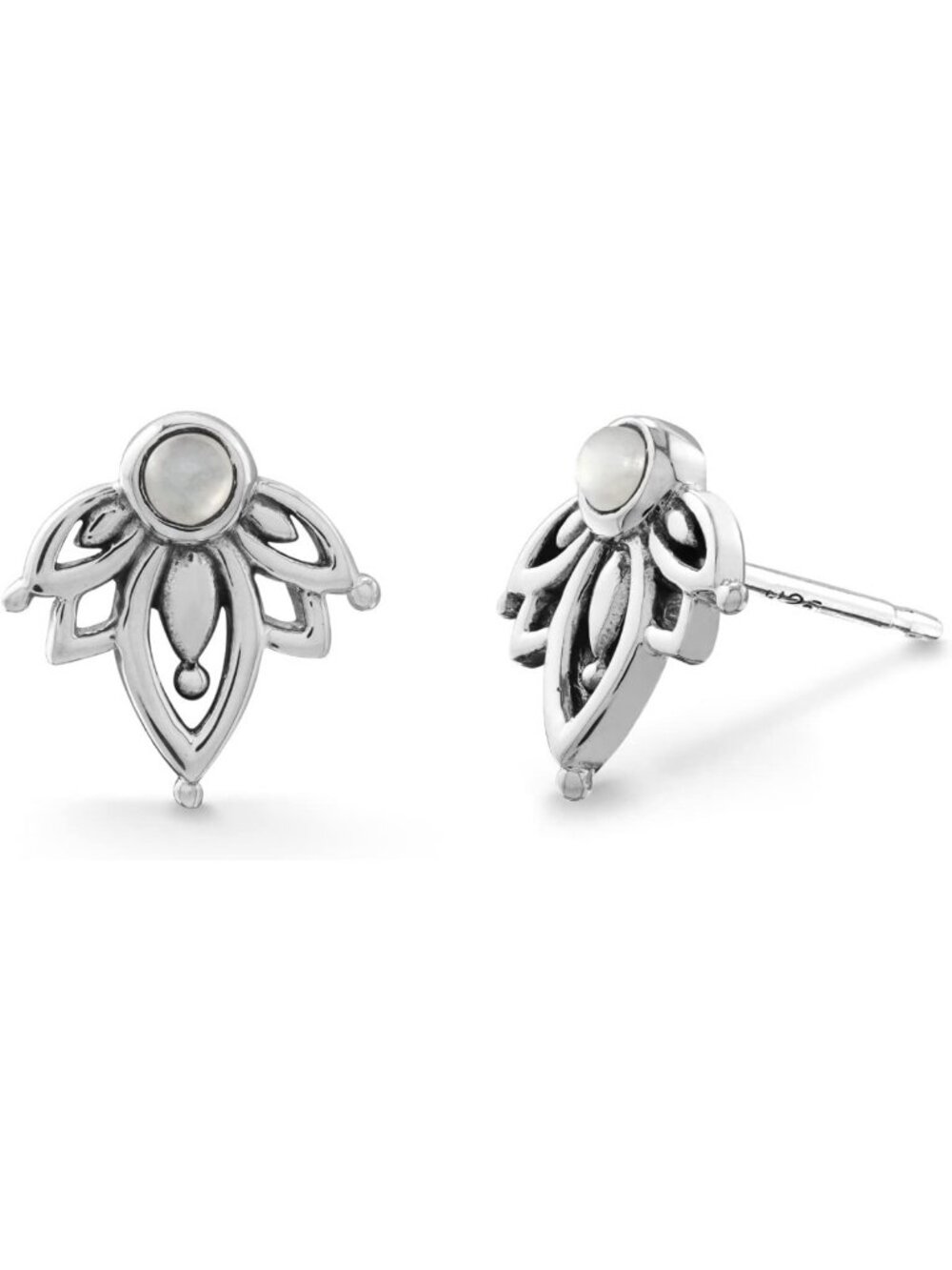 Sterling Silver Lotus Blossom Flower Stud Earrings - Elegant Floral Design